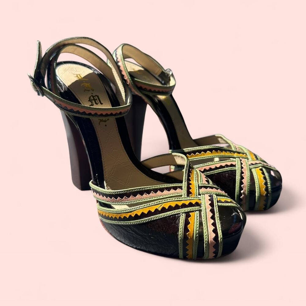 LAMB multi colored straps tall platform heels with leather sole y2k